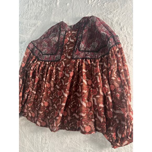 Zara Burgundy Floral Blouse - Picture 12 of 15